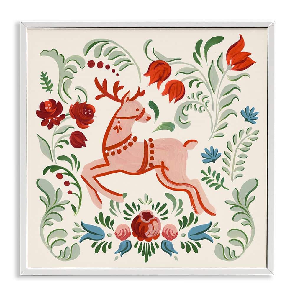 Festive Floral Reindeer by Victoria Barnes 1 Piece White Framed Giclee Religious Art Print 12 in. x 12 in. price history on PriceWatchPro