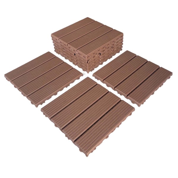 Sudzendf 11.8 in. x 11.8 in. Dark Brown Polypropylene Outdoor Decking Tiles, Waterproof, All Weather Use (Pack of 44 Tiles)