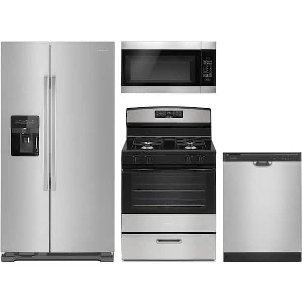 24.6 cu. ft. Counter Depth Refrigerator with 4 Burner Freestanding Gas Range and Dishwasher