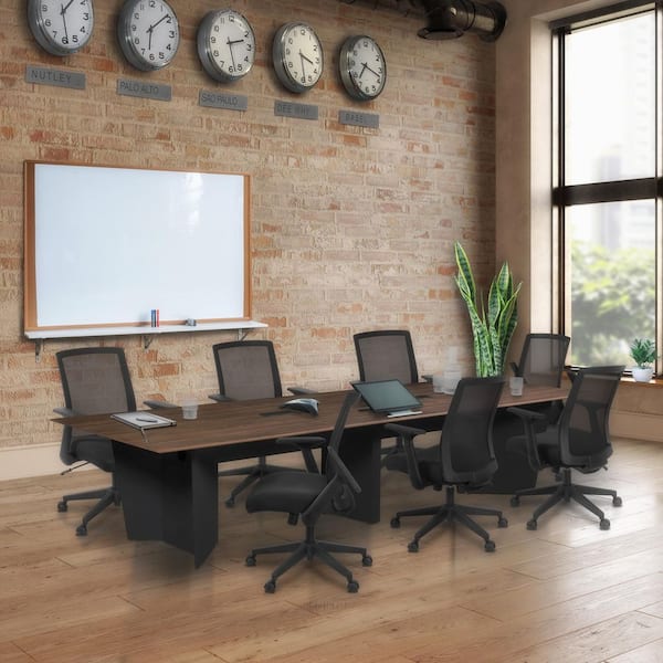 Array 144 in. Neo Walnut Conference Table with Power Data Grommet Desk-Black