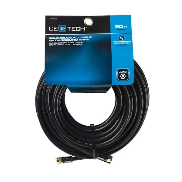 CE TECH 50 ft. 18-Gauge RG-6 Coaxial Cable with Ground Wire - Black