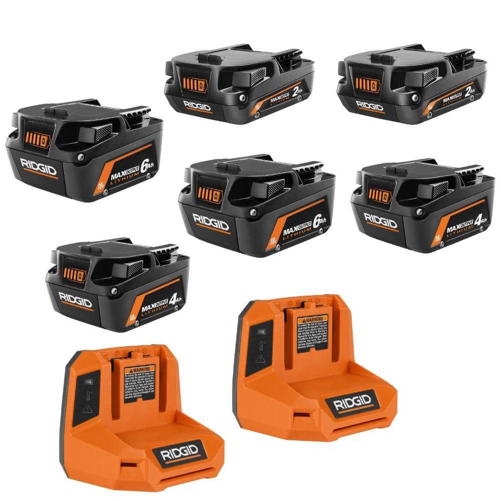 RIDGID 18V (2) 2.0 Ah, (2) 4.0 Ah, (2) 6.0 Ah MAX Output Batteries & (2) Chargers Starter Kit (AC9302460SB-2)
