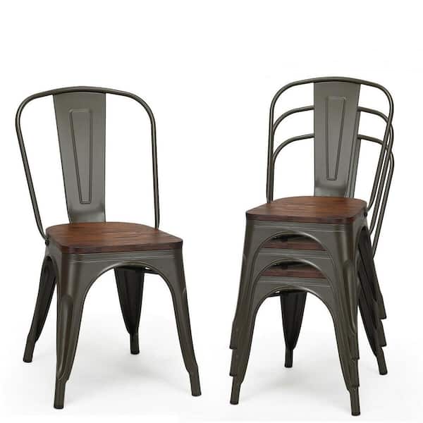 Costway Brown Metal Dining Side Chair (Set of 4)
