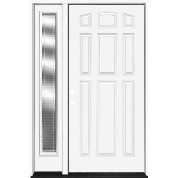 Steves & Sons 51 in. x 80 in. Element Series 9-Panel Primed White Right-Hand Steel Prehung Front Door with 12 in. Mini Blind Sidelite