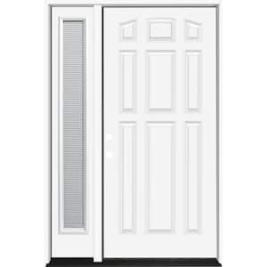 53 in. x 80 in. Element Series 9-Panel Primed White Right-Hand Steel Prehung Front Door with 14 in. Mini Blind Sidelite