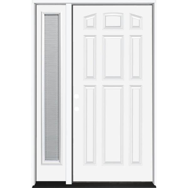 Steves & Sons 53 in. x 80 in. Element Series 9-Panel Primed White Right-Hand Steel Prehung Front Door with 14 in. Mini Blind Sidelite