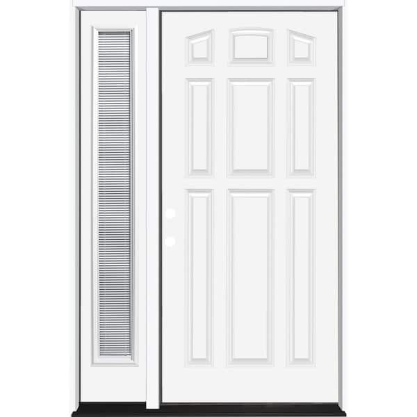 Steves & Sons 55 in. x 80 in. Element Series 9-Panel Primed White Right-Hand Steel Prehung Front Door with 16 in. Mini Blind Sidelite