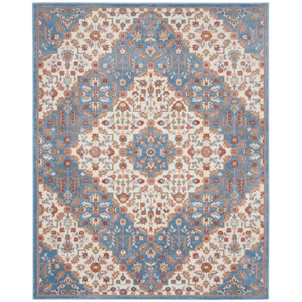 Nourison Elation Ivory Blue 8 ft. x 10 ft. Center Medallion Traditional Area Rug