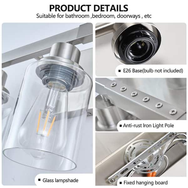 65 in. W 10-Light Vanity Light for Mirror Wall Sconce Chrome Fixture for Bathroom, E26, No Bulbs Included