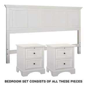 Farmhouse Basics 3-Piece Rustic White Wood King Bedroom Set (King Headboard and 2 Nightstands)