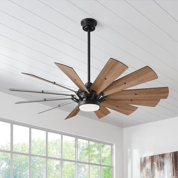 Trudeau 60 in. LED Matte Black Ceiling Fan with Light and Remote Control works with Google and Alexa