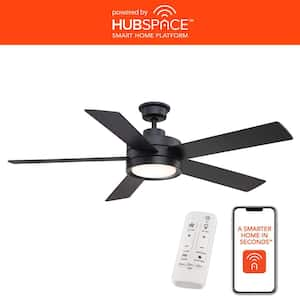 Baxtan 56 in. Smart Indoor Matte Black Ceiling Fan with Adjustable White LED with Remote Included Powered by Hubspace