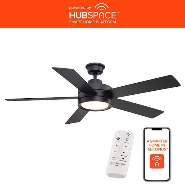 Baxtan 56 in. Smart Indoor Matte Black Ceiling Fan with Adjustable White LED with Remote Included Powered by Hubspace