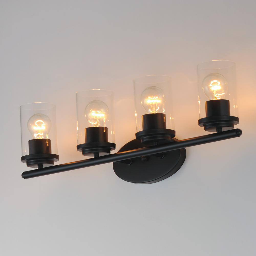 Black Glass 4-Light Outdoor Dimmable Vanity Fixture
