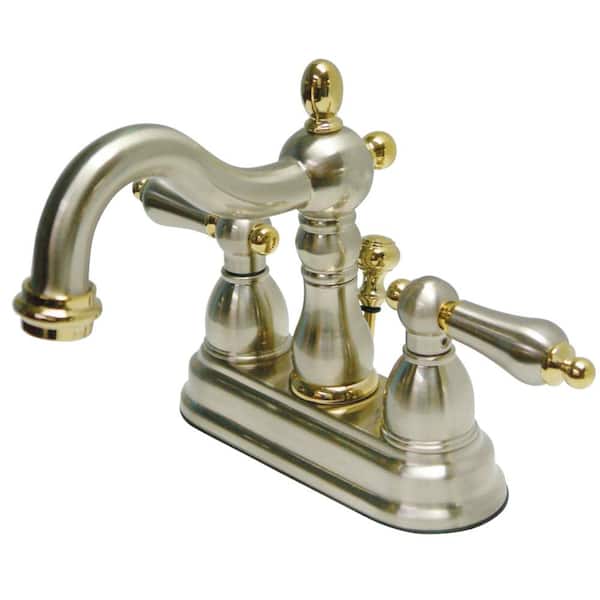 Kingston Brass Heritage 4 in. Centerset 2-Handle Bathroom Faucet in Brushed Nickel and Polished Brass
