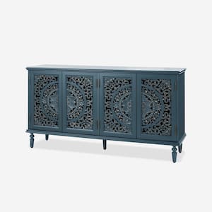 Herculaneum Blue Traditional Wooden 63 in. Wide Sideboard with 4-Doors and Adjustable Shelves
