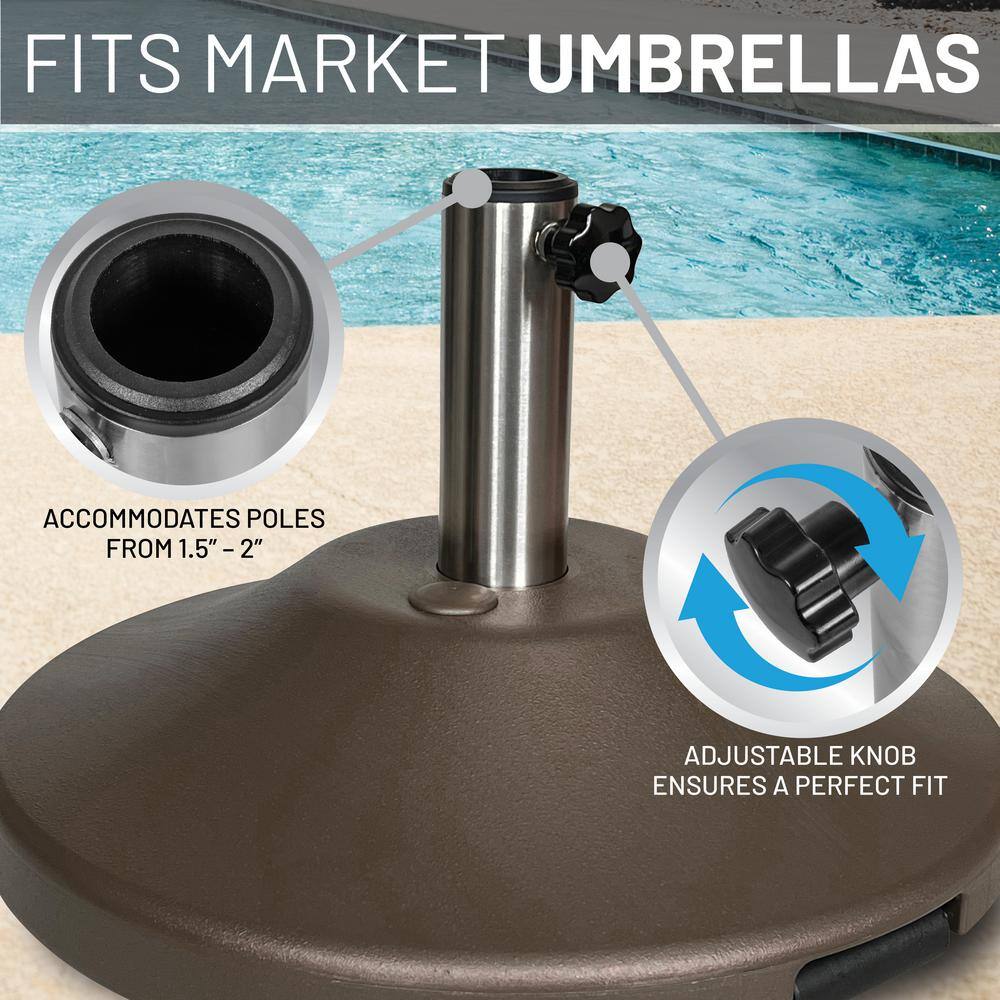 Bronze Concrete Wheeled Patio Umbrella Base with Stainless Steel Stem