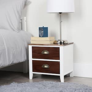 Woodland Collection Nightstand with 2 Drawers Brown Wood and Metal End Table 14.02 in. H x 11.02 in. W x 14.96 in. L