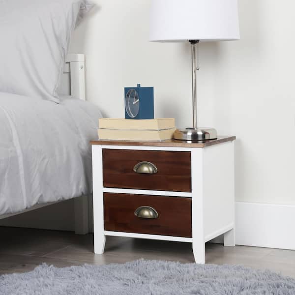 Mind Reader Woodland Collection Nightstand with 2 Drawers Brown Wood and Metal End Table 14.02 in. H x 11.02 in. W x 14.96 in. L