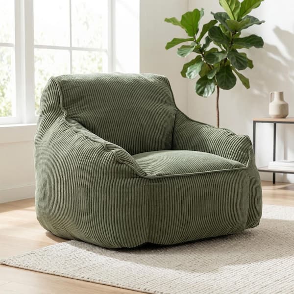 38.6 in. W Green Polyester Corduroy Medium Bean Bag with Armrests for Living Room, Bedroom