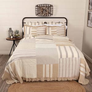 Grace Creme Nickel Grey Tan Mauve Farmhouse Patchwork Twin Cotton Quilt