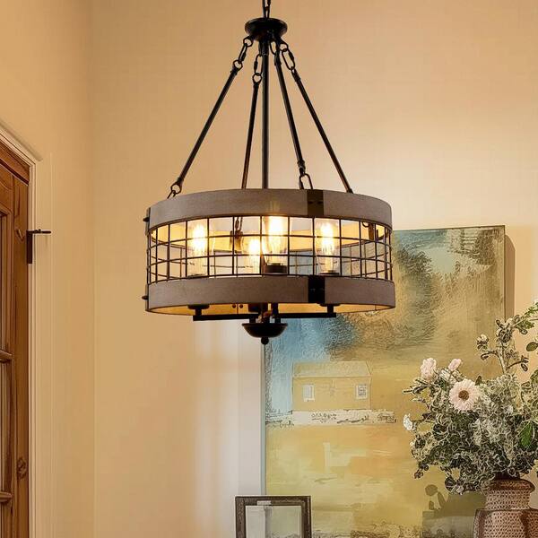 Briignite 17 in. 4-Light Black and Grey No Decorative Accents Drum