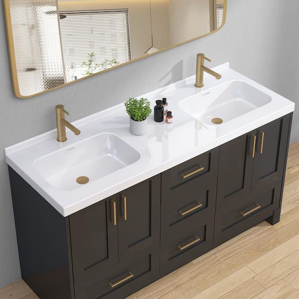 Zeafive 60 in. W x 22 in. D Solid Surface White Rectangular Double