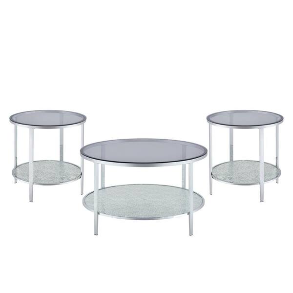 Steve Silver Frostine 32 in. Chrome and Round Smokey Glass Top Round