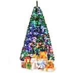 Gymax 7 ft. Pre-Lit Artificial Christmas Tree Fiber Optic