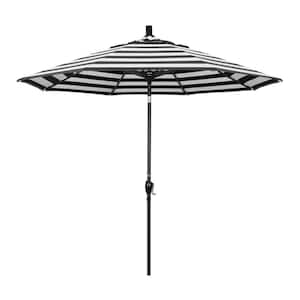 9 ft. Stone Black Aluminum Push Button Tilt Crank Lift Market Patio Umbrella in Cabana Classic Sunbrella