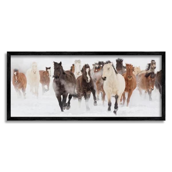 The Stupell Home Decor Collection Wild Horses Herd Foggy Winter Day Running Snow Painting by Danita Delimont Framed Animal Art Print 24 in. x 10 in.
