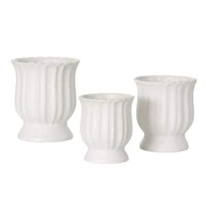 7 in., 6 in. 5.25 in. White Tulip Planter Set of 3, Ceramic