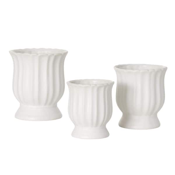 SULLIVANS 7 in., 6 in. 5.25 in. White Tulip Planter Set of 3, Ceramic