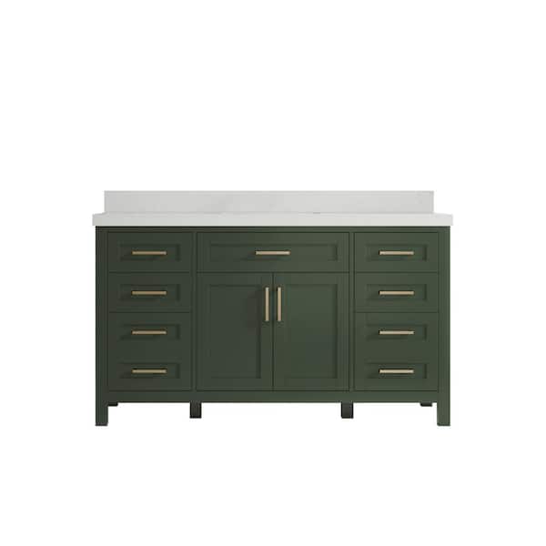 Willow Collections Cambridge 60 in. W x 22 in. D x 36 in. H Single Sink Bath Vanity in Pewter Green with 2 in Carrara Quartz Top