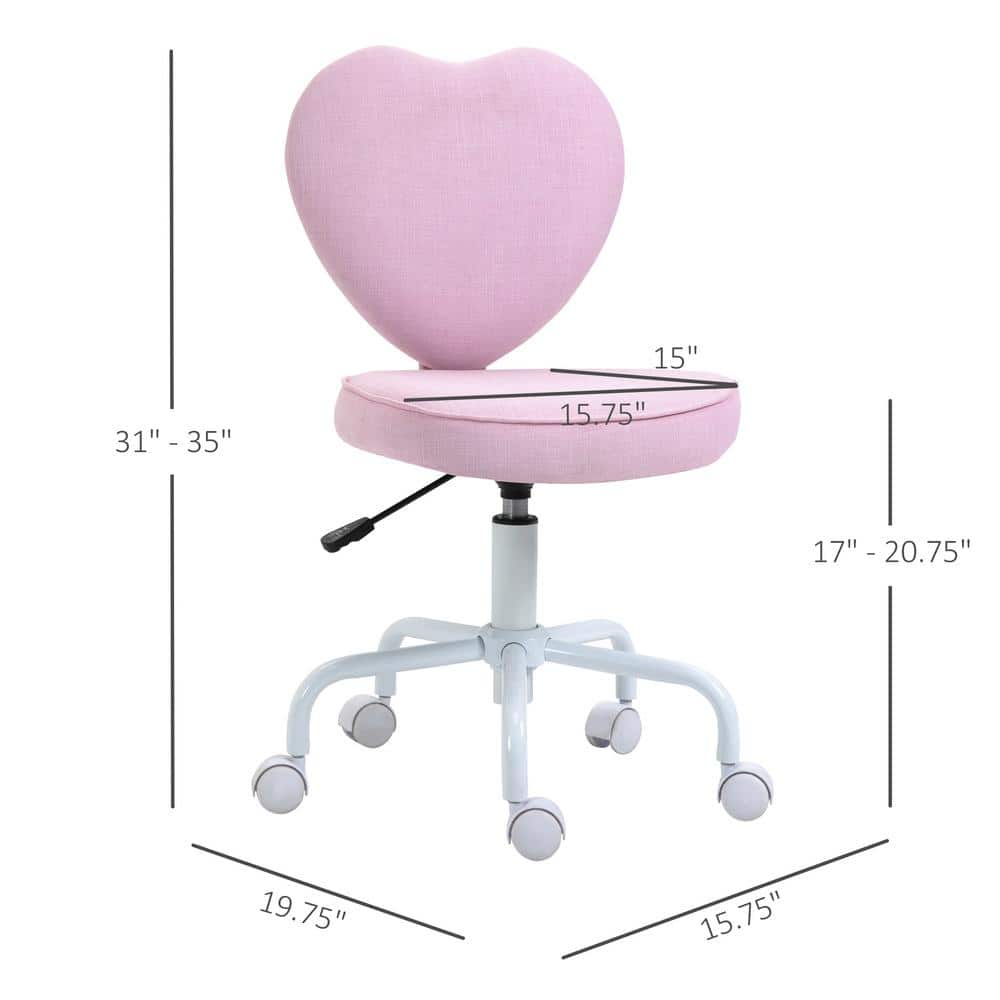 Pink Heart-Shaped Armless Swivel Office Chair with Adjustable Height