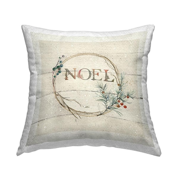 Stupell Industries Noel Typography Holiday Rustic Plank Pattern Beige Square Outdoor Throw Pillow