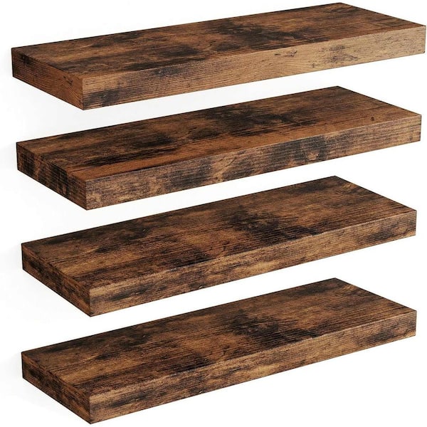 Brown 15.8 in. W x 5.5 in. H x 1.2 in. D Floating Shelf Shelves Set of 4 for Wall Decor, with Invisible Brackets