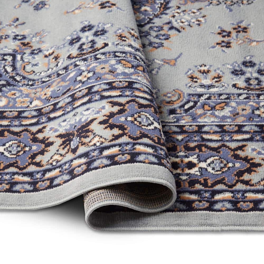 Premium Sakarya Gray and Blue Synthetic Medallion Area Rug