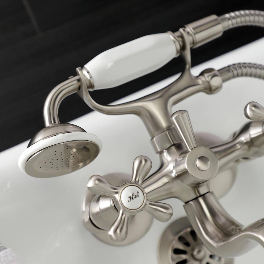 Brushed Nickel Wall Mount Clawfoot Tub Faucet with Hand Shower