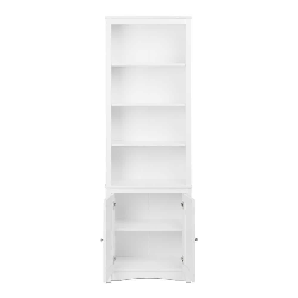 Tall White Wood Bookcase with Shaker Doors