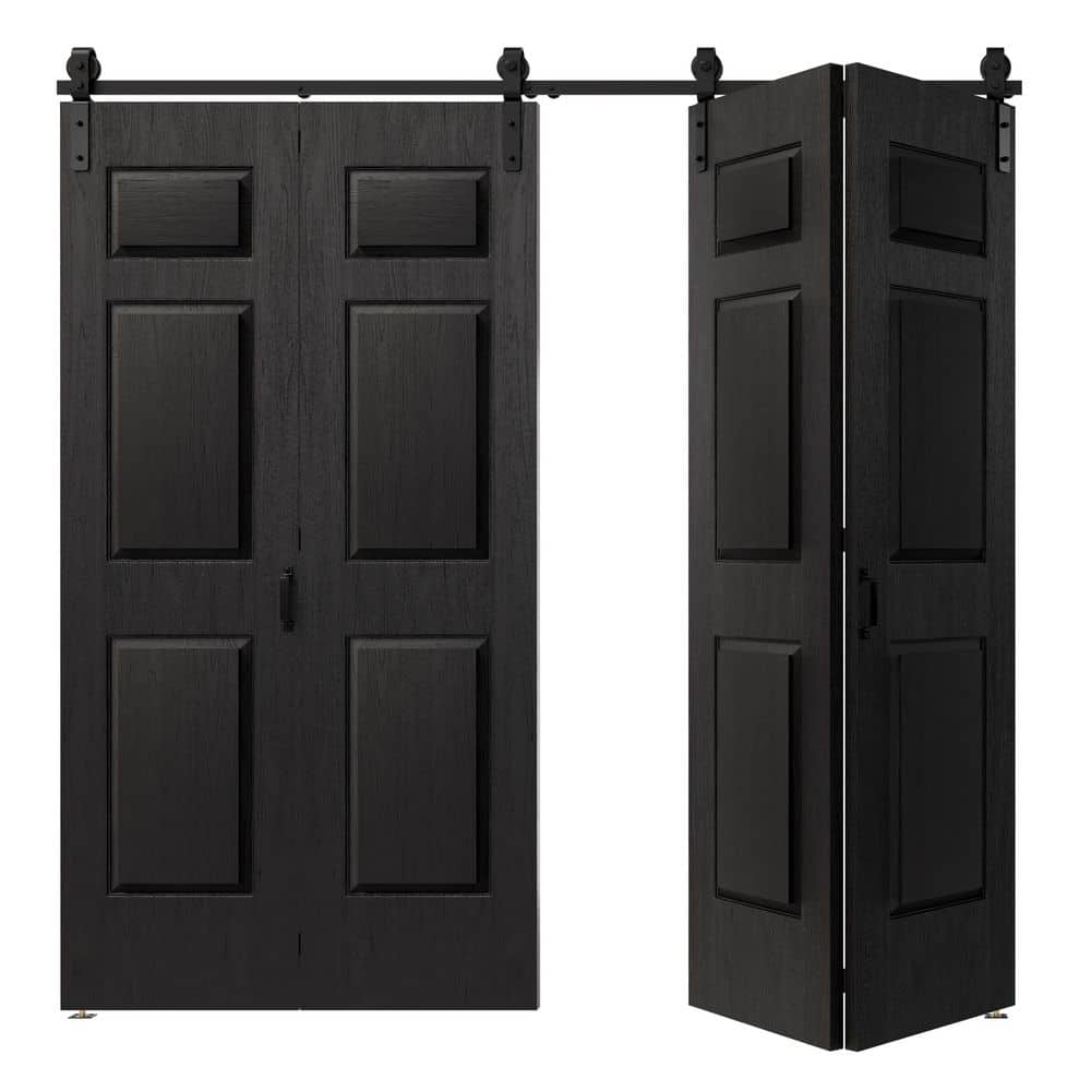 72 in. x 84 in. 6-Panel Black Hollow Core MDF Textured Bi-Fold Style Sliding Barn Door with Hardware Kit price history on PriceWatchPro