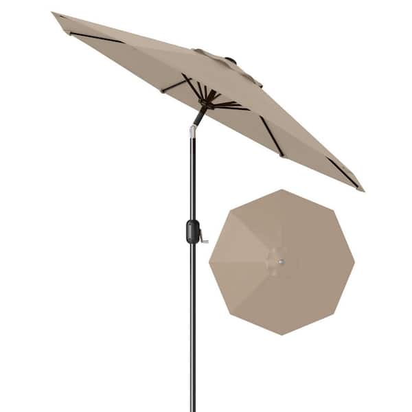 7.5 ft. Metal Pole Round Market Tilt Patio Umbrella with UV-Resistant Fabric in Tan