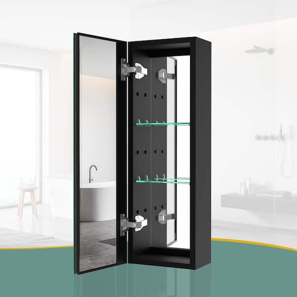 Unbranded 10 in. W x 30 in. H Rectangular Aluminum Medicine Cabinet with Mirror (Left-hand door)