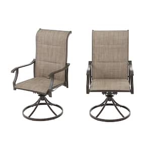 Riverbrook Espresso Brown Swivel Aluminum Padded Sling Outdoor Patio Dining Chairs (2-Pack)