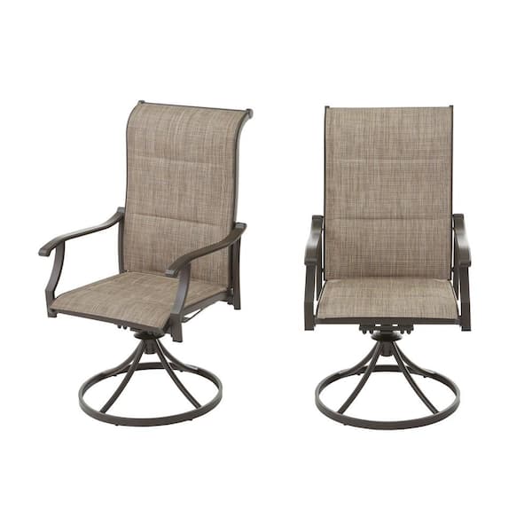 Hampton Bay Riverbrook Espresso Brown Swivel Steel Padded Sling Outdoor Patio Dining Chairs (2-Pack)