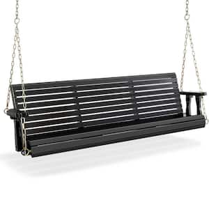 3-Person Black Wood Porch Swing with Chains