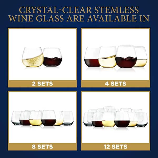Nutrichef 15 oz. Crystal-Clear Stemless Wine Glass Set (Set of 8)