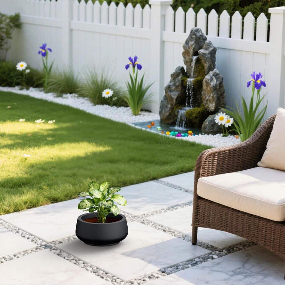 12.5 in. Dia Medium Round Curvy Concrete Planter Medium Bowl Pots with Drainage Hole, Matte Black(Enhanced Interior) price history on PriceWatchPro