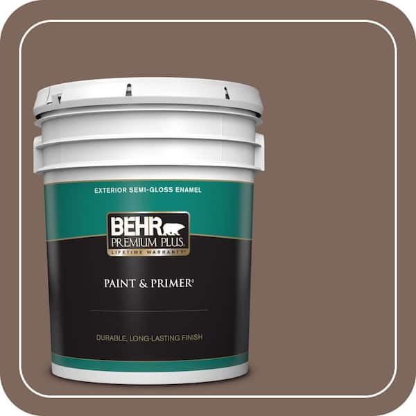 BEHR PREMIUM PLUS 5 gal. #BNC-23 Almond Truffle Semi-Gloss Enamel Exterior Paint & Primer