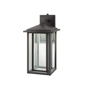 Mauvo Canyon 15.5 in. Black Dusk to Dawn LED Outdoor Wall Light Fixture with Seeded Glass